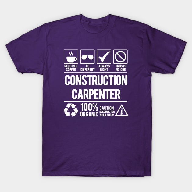 Construction Carpenter Job (white) T-Shirt by Graficof